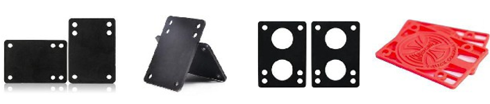 Skateboard riser pads in several shapes