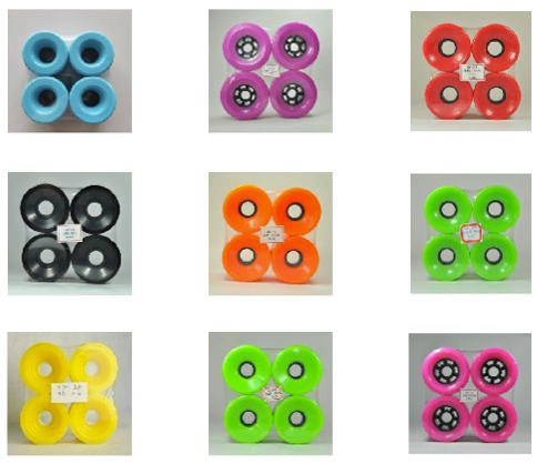 Skateboard wheel sets in multiple colors
