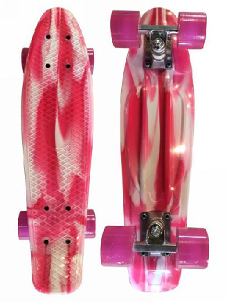 Pink cruiser skateboard shown from both sides