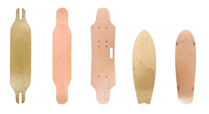 Natural wood skateboard decks in different shapes