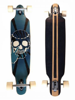 Blue and natural wood longboards