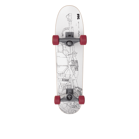 White complete skateboard viewed from the underside