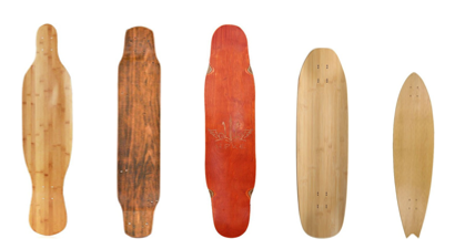 Skateboard deck shapes and dyed wood finishes