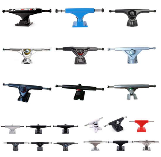 Skateboard trucks in multiple shapes and colors