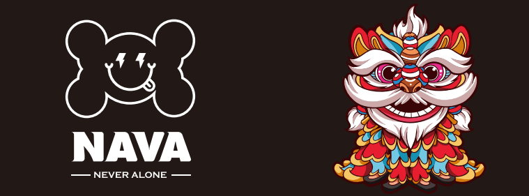 NAVA graphic artwork with a white bear and colorful lion design